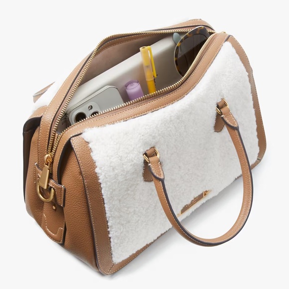 ♠️ Kate Spade Gramercy Shearling Fur Medium Satchel Crossbody, Cream NWT - Picture 6 of 8